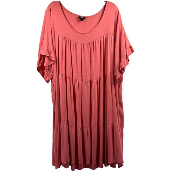 Torrid Women's Dress 4X Solid Coral Layered Ruffle Short Bell Sleeve Pullover - Picture 1 of 7